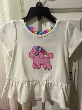 2T White Baby Top with Pink Poodle Appliqué